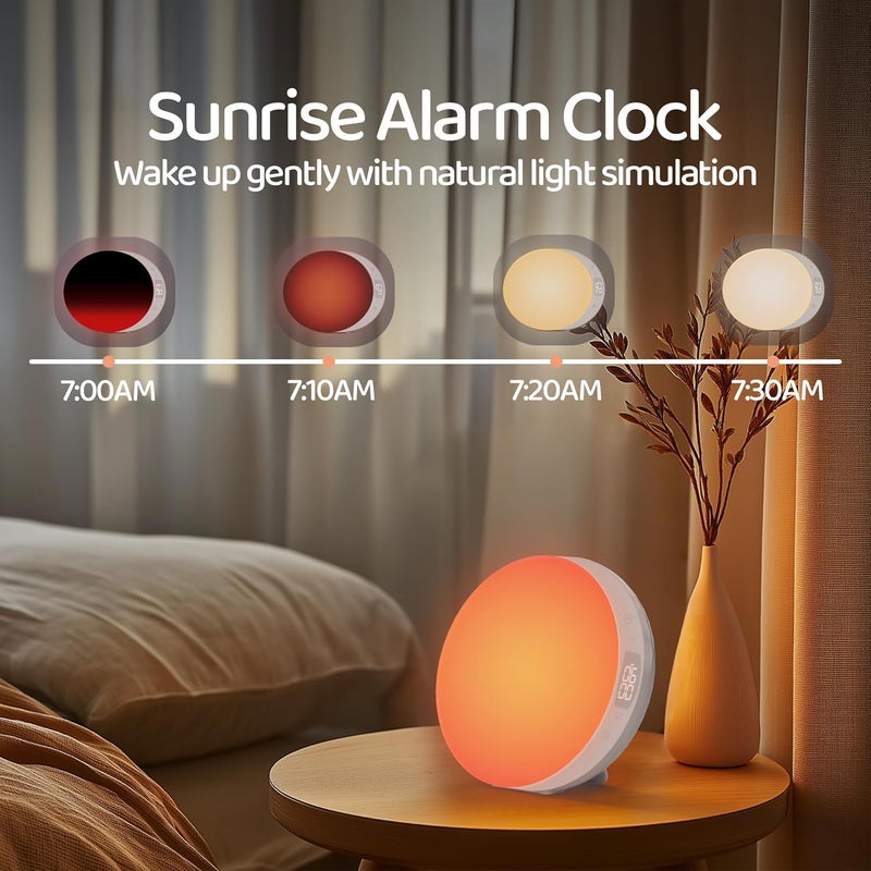 ANTDALIS Sunrise Alarm Clock for Heavy Sleepers Adults, Wake Up Light Dimmable Night Light for Kids Teens Bedroom Home Decor Girls Boys Women Gifts, 20 Color and Touch Control, Snooze, White - Image 2